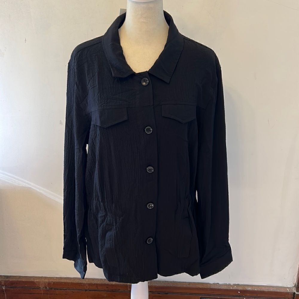 Calvin Klein black button front lightweight jacket Size L New